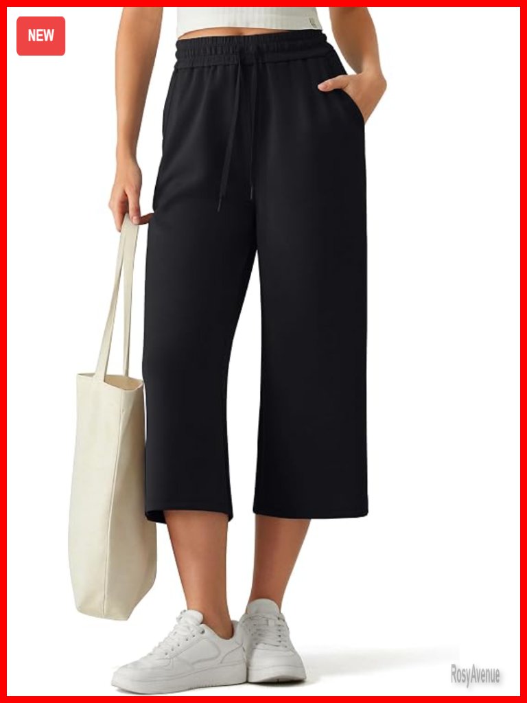 Women's Drawstring Wide Leg Capri Pants With Pockets